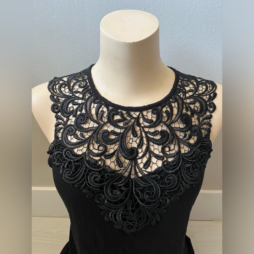 Arianne Teri Long & Flared Top 5566L Black Lace-Trim Sleeveless Top